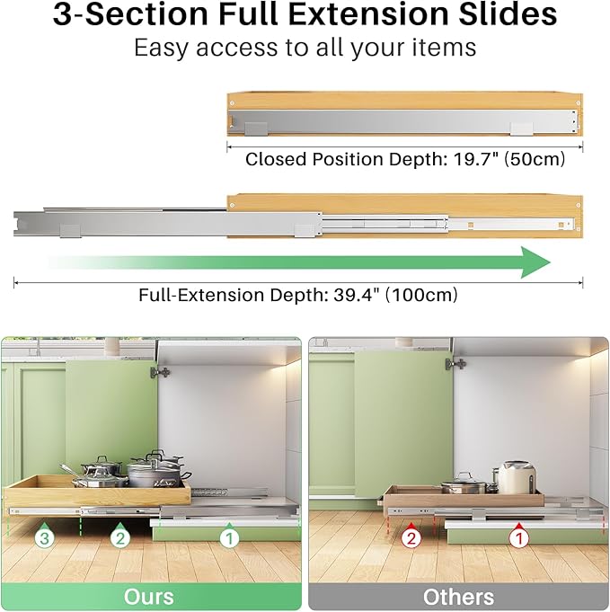 2Pack Pull Out Cabinet Organizer, Soft Close Wooden Slide Out Drawers for Pots, Full-extension Roll Out Shelves for Kitchen Cabinets, Pantry Organization, Bottom and Side Mount( 21"W X 21"D x 3.4''H)
