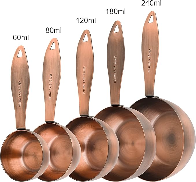 Measuring Cups and Spoons Set, 12 Pieces Stainless Steel Measuring Cup Set, Metal Copper Measuring Cups Spoons, Dry & Liquid Kitchen Measure Cup Spoon & Leveler & Measure Equivalents
