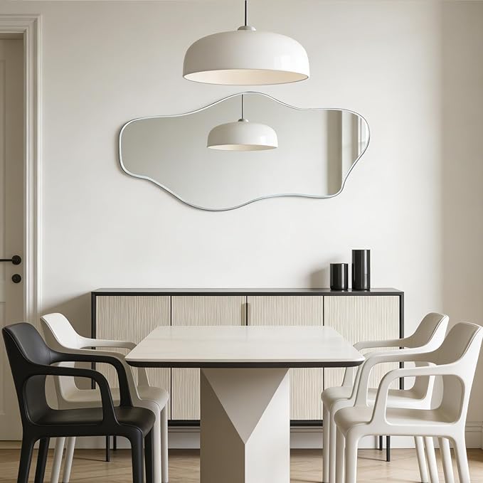 Irregular Wall Mirror, 47.2"x24" Silver Asymmetrical Tempered Glass Mirror, Modern Organic Shaped Frameless Mirrors for Living Room Bedroom Hallway Entryway, Horizontal or Vertical Hanging
