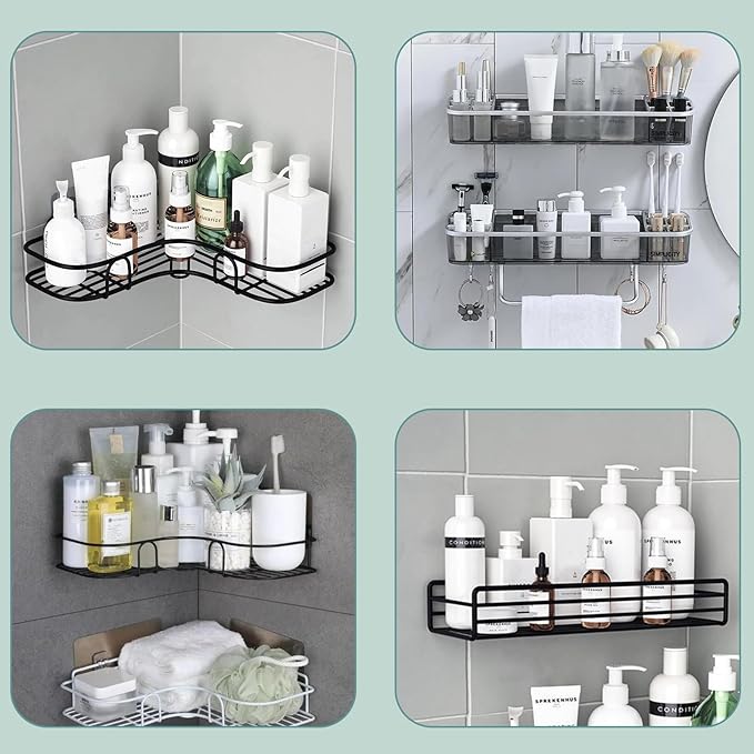12 Pcs Shower Caddy Adhesive Hooks Replacement Storage Shelf Basket Strips Hook/No Drilling Strong Adhesive & Waterproof Hooks for Bathroom Wall Corner Shelf,Soap Holder,Organizer,Kitchen Racks