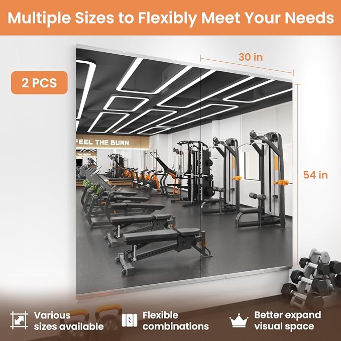 LOAAO Home Gym Mirror, 54"x30"-2 PCS Gym Mirrors for Wall, Frameless, Tempered Glass, Large Workout Mirrors for Home Gym, Dance Studio, Yoga Room, Garage Gym