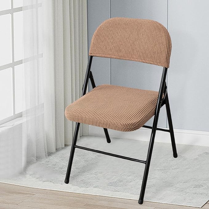 Dust-Proof Folding Chair Covers 2 Piece Set Backrest & Seat Cushion Cover for Office Meeting，Household，Computer，Party (Khaki, One Size)