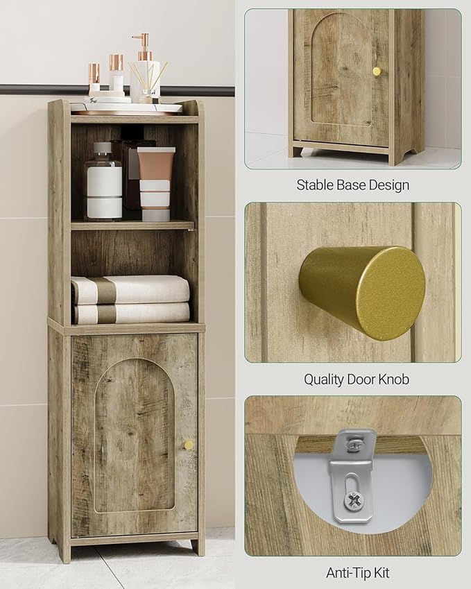 Hzuaneri Bathroom Storage Cabinet, Corner Floor Cabinet with Doors and Adjustable Shelf, Narrow Toilet Paper Cabinets, Bathroom Organizer for Small Spaces, Rustic Greige BC39705X