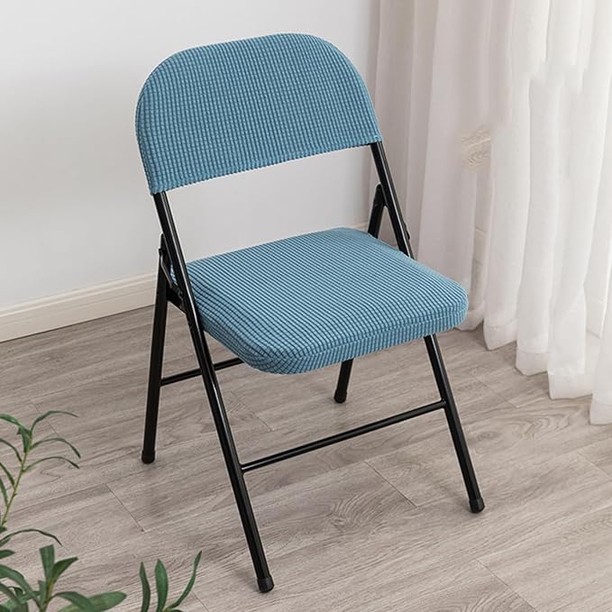 Dust-Proof Folding Chair Covers 2 Piece Set Backrest & Seat Cushion Cover for Office Meeting，Household，Computer，Party (Sky Blue, One Size)