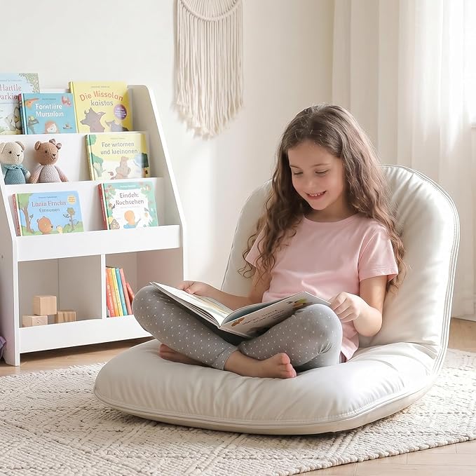 ZonLi Floor Chair for Adults, Adjustable Folding Meditation Chair with Back Support, Cozy Lazy Floor Sofa Chair for Reading Gaming Relaxing, Japandi Lounge Seat for Bedroom Dorm Living Room,Beige