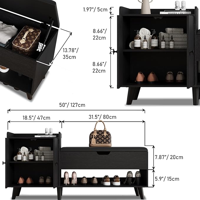 ZOPEND 50" Entryway Shoe Bench with Hidden Storage,Shoe Organizer Storage Bench with Shelf and Cabinet Entryway Bench for Bedroom Living Room and Hallway