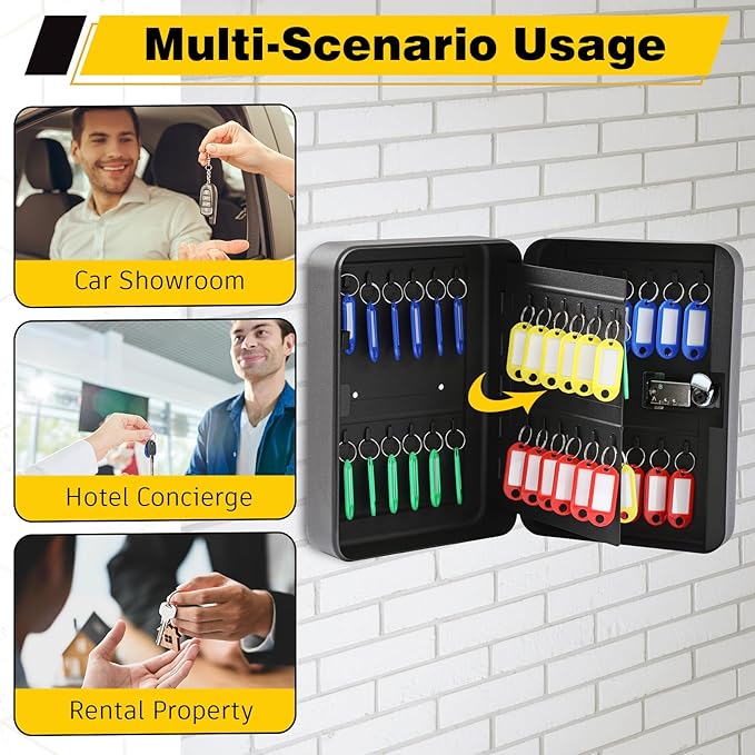 Ripeng 48-Keys Steel Key Cabinet with Combination Lock - Wall Mount Key Lock Box with Colorful Secure Tags & Hooks Keys Organizer Storage for Home Office Hotel Rental Business Property Management