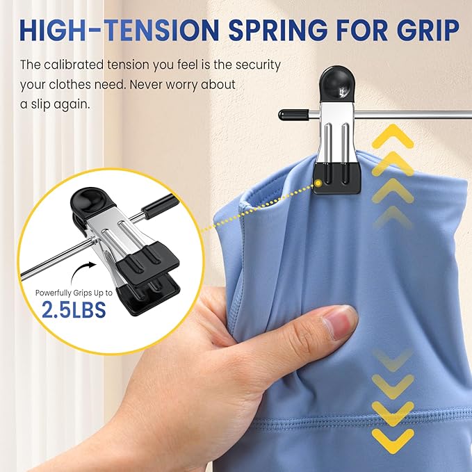 DAMITA Skirt Pants Hangers with Clips Space Saving Hanging Closet Organizer 6 Tiers Hanger with 360° Swivel Hook, Finger-Safe Design- College Dorm Room Apartment Essentials 4-Pack