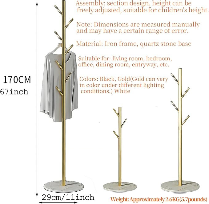 Coat rack freestanding，Coat tree Marble base metal coat rack jacket coat bag perchero heavy duty coat rack Available for hall office entryway black coat rack (black)