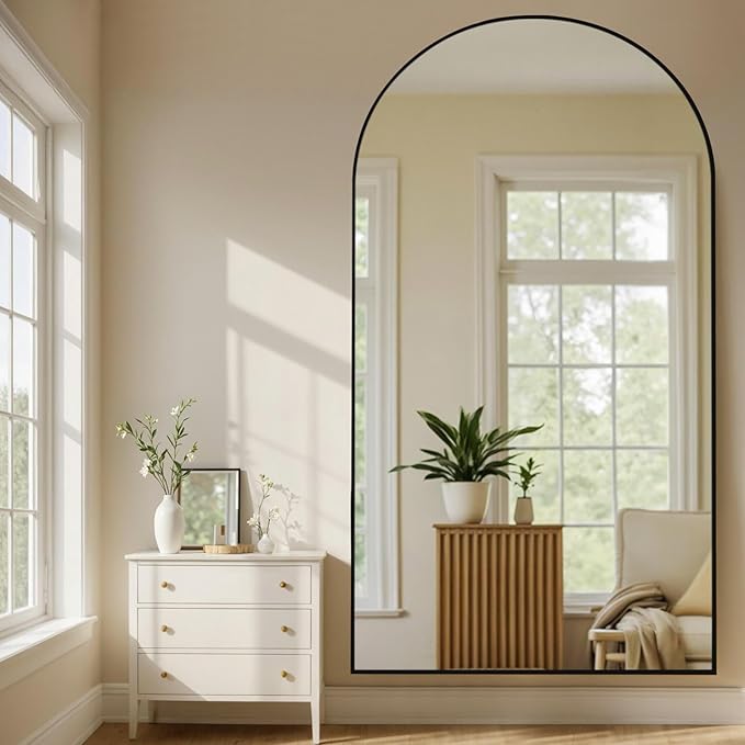 MISSDAY Large Arched Full Length Mirror, 83"x44" Oversized Full Body Mirror with Stand, Floor Mirror Long Free Standing, Leaning or Hanging, Frame Wall-Mounted Mirrors Wall Mirrors for Bedroom, Black