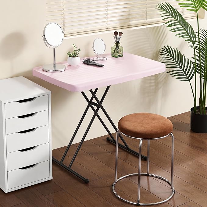 30 Inch Folding Table, Adjustable Height TV Tray for Small Spaces, Heavy Duty Foldable Utility Table for Laptop, Dining, Camping, No Assembly, 200 lbs Capacity, Pink Granite