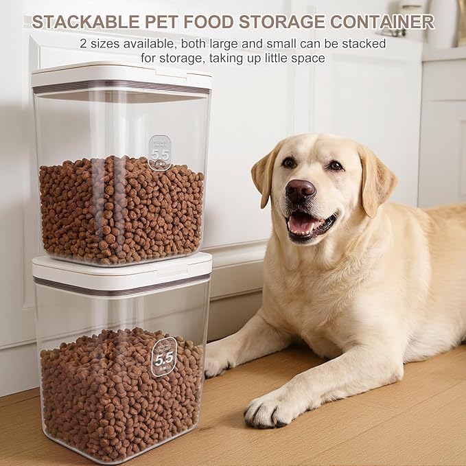 LEAWALK 5-7Lbs/5.81Qt/5.5L Airtight Dog Cat Food Storage Container and Pet Storage Bin BPA-Free. PET Clear Stackable Dog Treat Containers for Pet Food/Rice/Dry/Cereals/Flour/Sugar/Bread