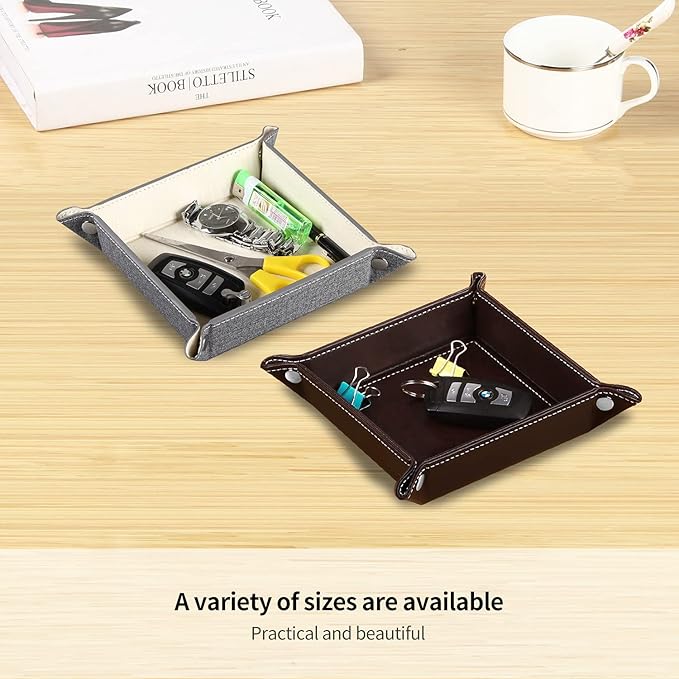 YAPISHI Valet Tray Leather Catchall Jewelry Tray Dice Box Bedside Tray Key Phone Coin Change Watches and Candy Holder Sundries Entryway Tray