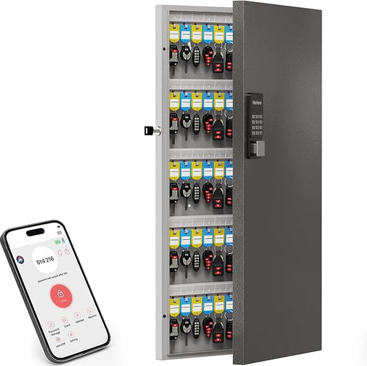 120-Key Smart Key Lock Box with Key Management App(Track Key Borrow/Return), Keypad, Bluetooth & WiFi Unlock (Sold Separately), Wall-Mount Commercial Key Cabinet for School, Rental, Office