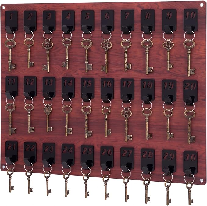 Beeveer Acrylic Key Board with 60 No. Hooks Wall Mount Key Rack Holder Hanger Storage Collection for School, Garage, Car Dealer, Office, Hotel, Real Estate(Wood Grain)