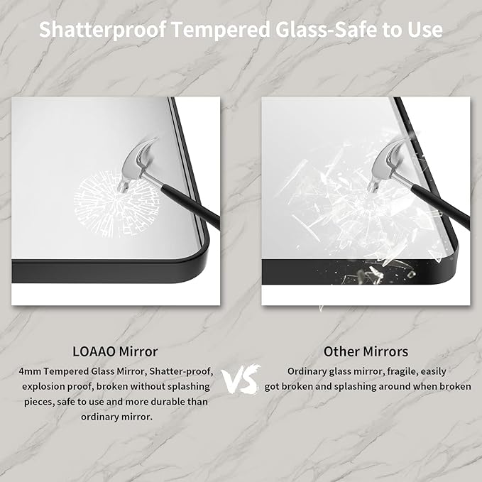 LOAAO 48x36 Inch Black Metal Framed Bathroom Mirror for Wall, Matte Black Bathroom Vanity Mirror Farmhouse, Large Rounded Rectangle Mirror, Anti-Rust, Tempered Glass, Hangs Horizontally or Vertically