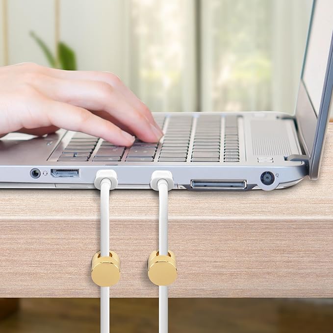 3pcs Gold Cable Anchors, Metal Phone Charger Cord Holders Cable Management Clips Multi-Function Aluminum Wire Organizer for Home Office Desktop Wall Nightstand