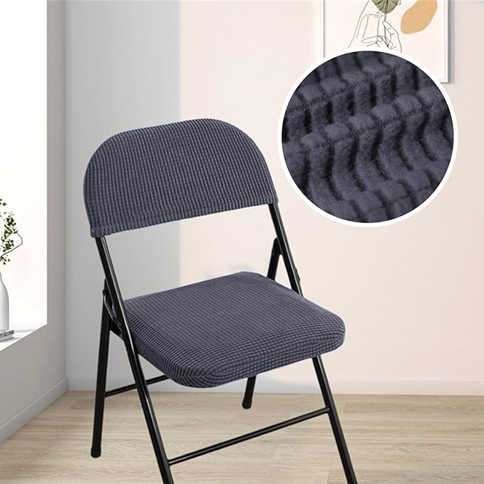 Dust-Proof Folding Chair Covers 2 Piece Set Backrest & Seat Cushion Cover for Office Meeting，Household，Computer，Party (Gray, One Size)