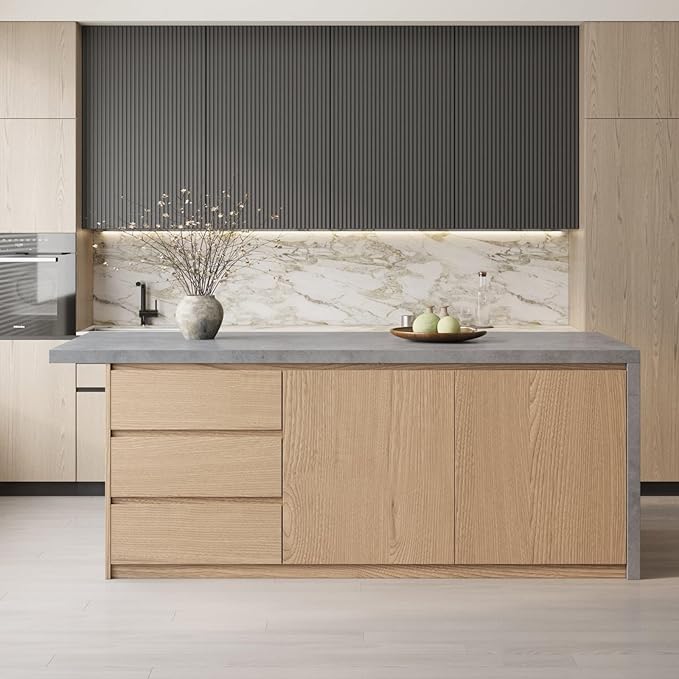 homary Kitchen Island with Storage & Wine Rack, 72" Modern Gray Kitchen Cabinet with Wood Top, Large Fixed Island with 3 Drawers & 6 Adjustable Shelves, Without Bar Stools