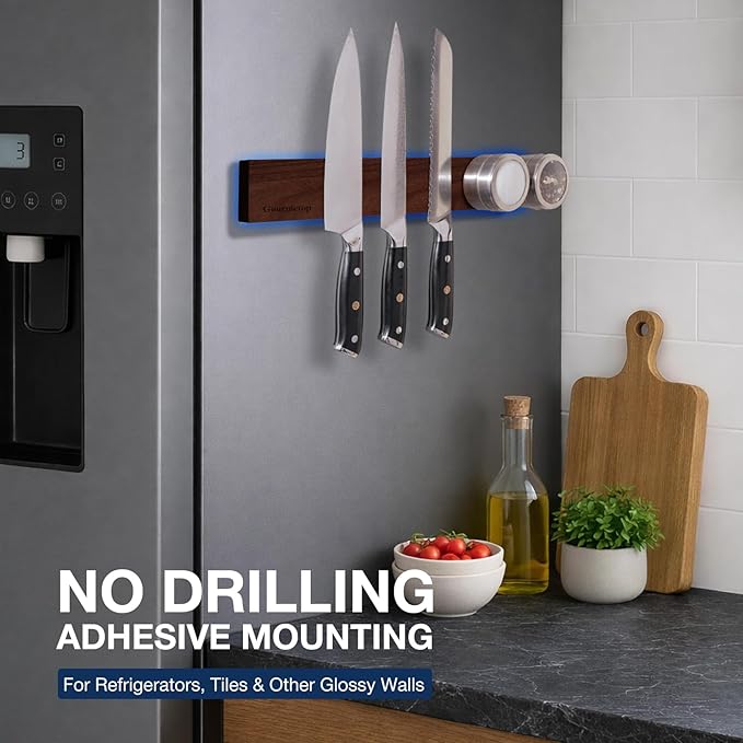 2026Updated Knife Magnetic Strip, 16” Magnetic Knife Holder for Wall, Knife Magnet, Magnetic Knife Strip, Magnetic Knife Holder for Fridge, Kitchen Essentials & Kitchen Organizer, Dark Acacia Wood
