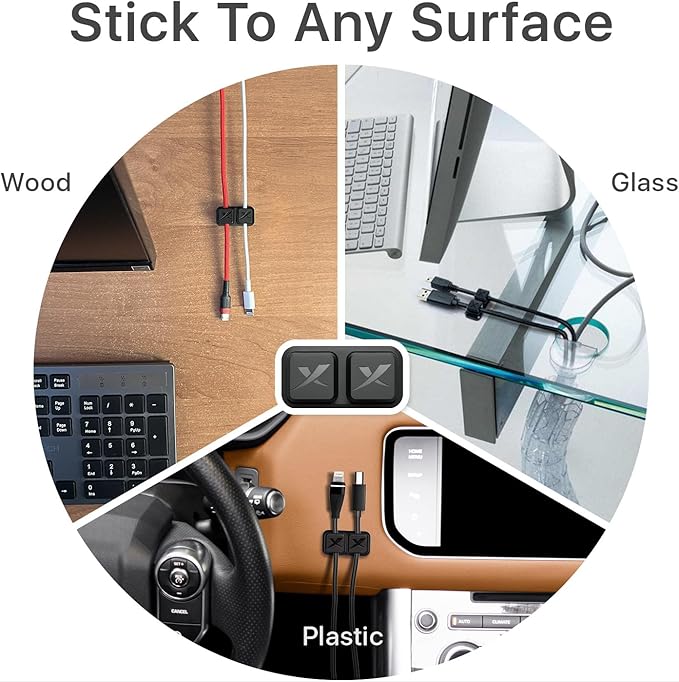 Magnetic Cable Holders X-Protector 2 Pairs - Premium Cable Clips - Self-Adhesive Cable Holder for Car - Cord Organizer for Desk - Cable Organizer - Black Wire Organizer - Cord Management for Wires!