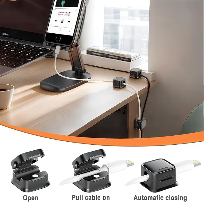 Magnetic Cord Organizer for Desk, 8 Pack Cable Clips for Cord Management, Adhesive Cable Holder for Car, Home Office Desk Accessories, Wire Organizer for Nightstand & Wall