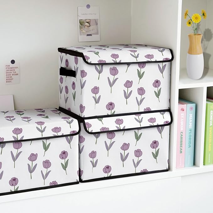 Stackable Storage Bins with Lids,Closet Organizers Fabric Box for Home and Office,Blanket Clothes Organizers,Under Bed Storage Containers 3 Pack