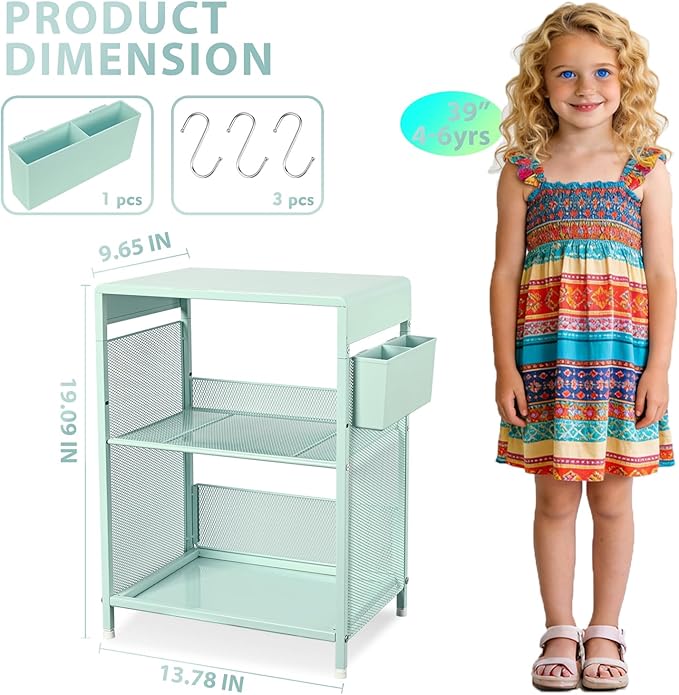 Mint Green Kids Nightstand, Small Nightstand for Bedroom, End Table with Hooks and Holder, Toddler Bedside Table, Desk Organizer for Office, Small Desk for Living Room, Dorm (Mint)