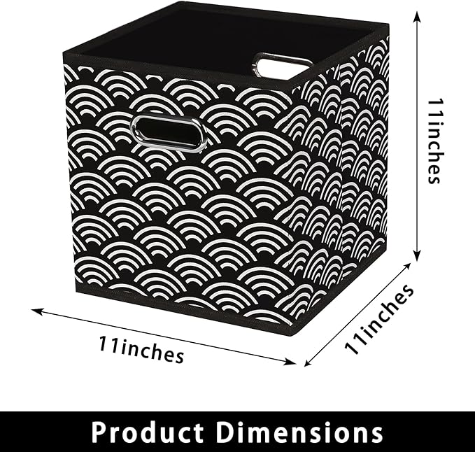 Fabric storage bins Cubes, Fabric Cube Organizer with Handle, Foldable Cube Bins for Cloth or Accessary Storage, 11x11x11, Set of 3, (Black clouds)