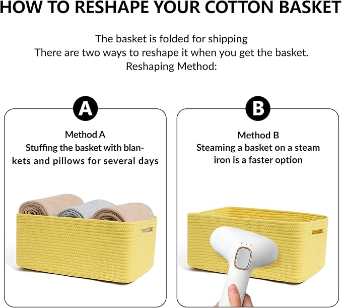 MiniArk Large Storage Baskets for Shelves, Closet Organizers Bins for Clothes Blanket Towels, Baby Nursery, Toy Baskets Box, Woven Rope Baskets, 17 x 13 x 7.5”, 3 Packs Yellow