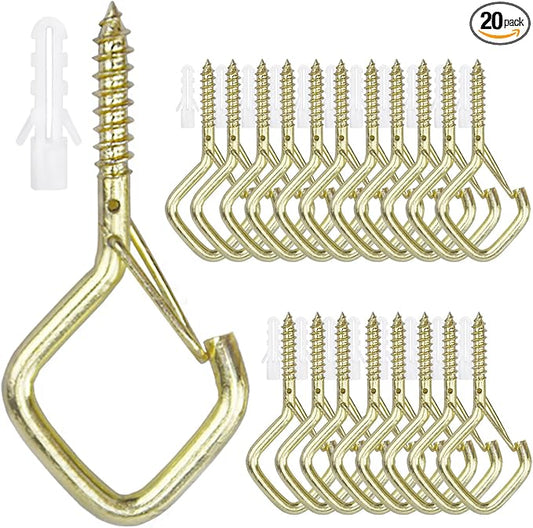 20PCS Eye Screw Hooks for Hanging Heavy Duty with Safety Buckle.Metal Ceiling Hooks for Hanging Plants,Cup,Wind Chime,Bird Feeders,String Lights at Indoor&Outdoor,2.36 Inch (No Drill Bit)