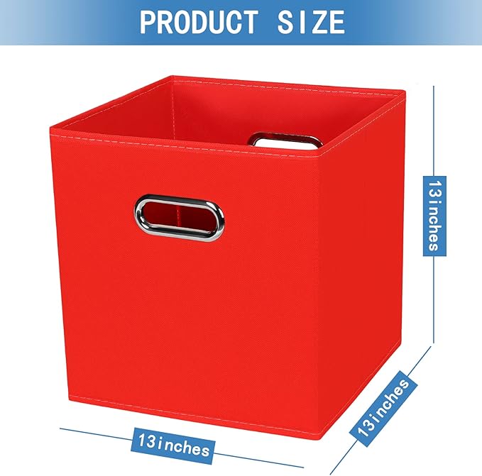 STOREONE 13 Inch Cube Organizer Bins ,Black Fabric Storage Bins，Foldable Storage Bins Basket with Dual Handles Fabric Organizer Bins and Storage Box，Set of 6,Red