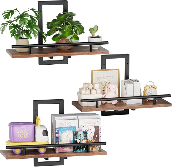 Sbosbo Floating Shelves for Wall, Plant Shelf Indoor, Wall Planters for Indoor Floating Plant Shelves for Bedroom, Living Room, Kitchen, Office, Bathroom Decor (2 Pack) (Black 02, 3)