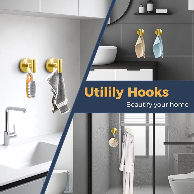 Heavy Duty Suction Cup Hooks for Glass Window,Tile,Mirror,Removable Shower Hooks for Inside Shower,Metal Towel Hooks for Bathroom,2 Pack(Gold)