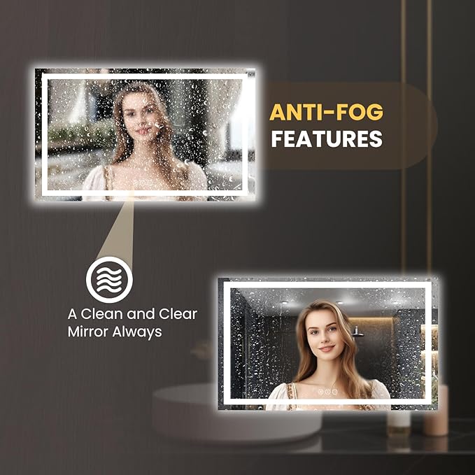 LOAAO 65"x40" LED Bathroom Mirror with Lights, Anti-Fog, Dimmable, Backlit + Front Lit, Lighted Bathroom Vanity Mirror for Wall, Memory Function