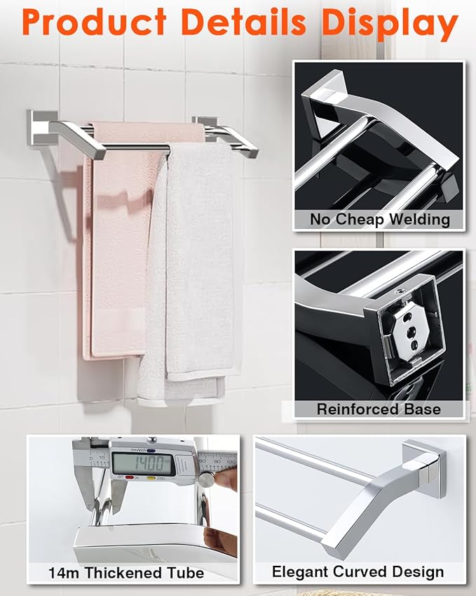 Alise Double Bath Towel Bars Towel Racks for Bathroom,Wall Mount Towel Holder Heavy Duty 32-Inch Towel Hanger Rail,SUS304 Stainless Steel Polished Chrome