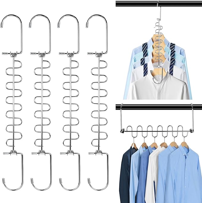 KLEVERISE 8 Pack Metal Space Saving Hangers, Stainless Steel Hangers Space Saving for Clothes, Magic Cascading Space Saving Closet Clothing Hanger Organizer Space Saver, College Dorm Essentials