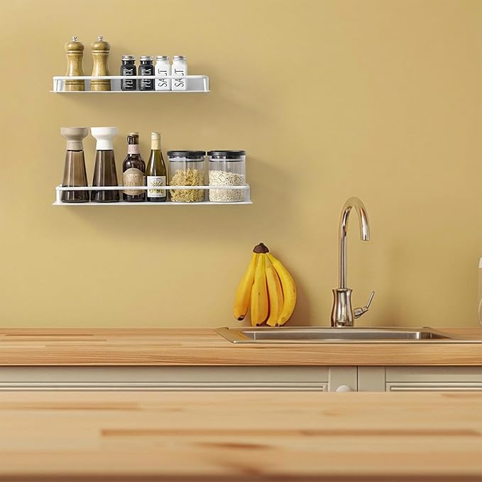 RFOUO 8Inch Small Shelf for Wall, Small Floating Shelf, Black Wall Shelves, Metal Bathroom Shelves, Metal Floating Shelves for Bathroom Bedroom Kitchen (White, 8Inch)