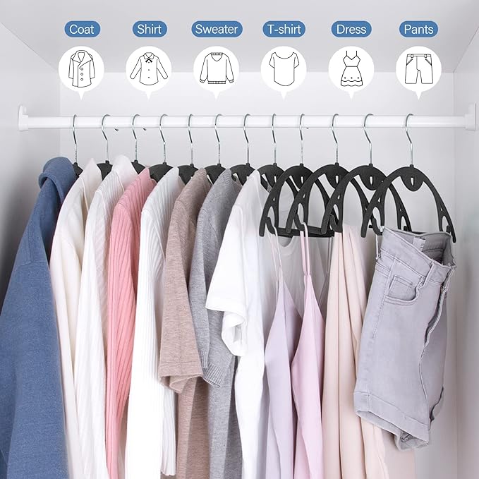 Velvet Hangers 50 Pack: Felt Clothes Hangers Heavy Duty Shirt Sweater Hangers No Shoulder Bump Non Slip Slim Thin Coat Hangers for Closet - Black
