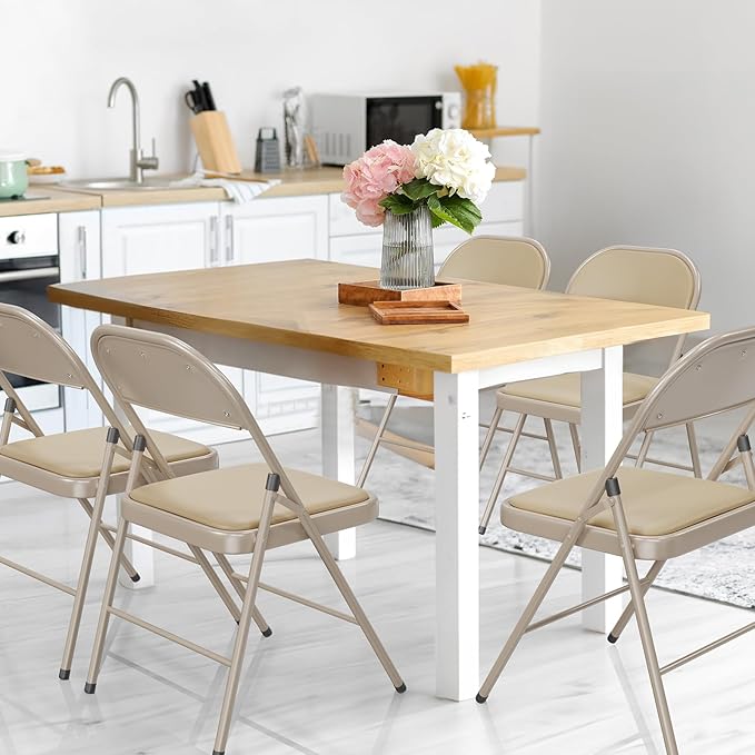 VINGLI 1 Pack Folding Chairs with Padded Seats, Metal Frame with Pu Leather Seat & Back, Capacity 350 lbs, Set of 1, Khaki