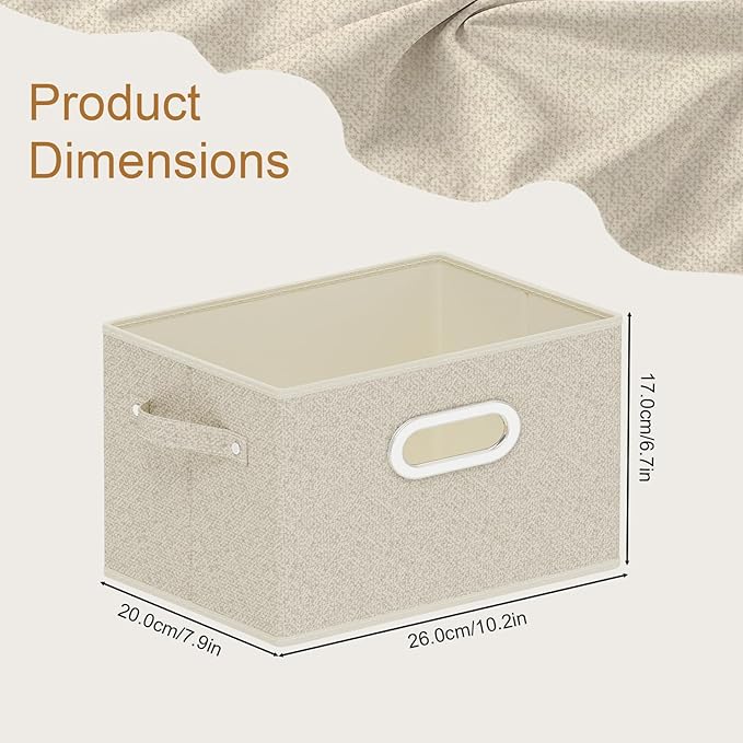 Open Storage Baskets, Collapsible Cube Bins, Fabric Container Organizer with Metal Handles, Boxes for Shelves, Closet, Living Room, 10.2x7.9x6.7in, Grey and Beige, 2 Pack