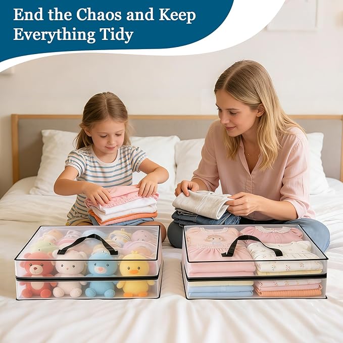 95L Under Bed Storage Bag, 1-Pack Clothes Storage Bag, Clear Bag for Quilt Pillow Blanket Bedding Storage or Wreath Closet Organizer Home Storage