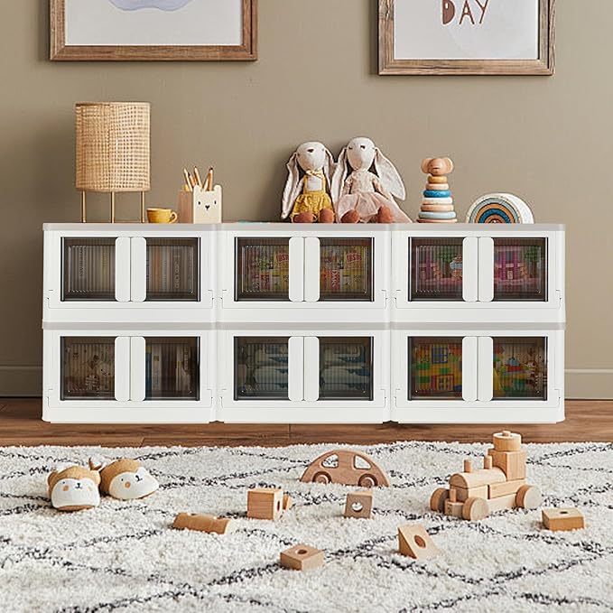Storage Box, Cabinet with Lids, 8.4 Gallon (32L), With Double Door and Buckle, Foldable, Underbed or Countertop Use, Classy For Kid, Mike White