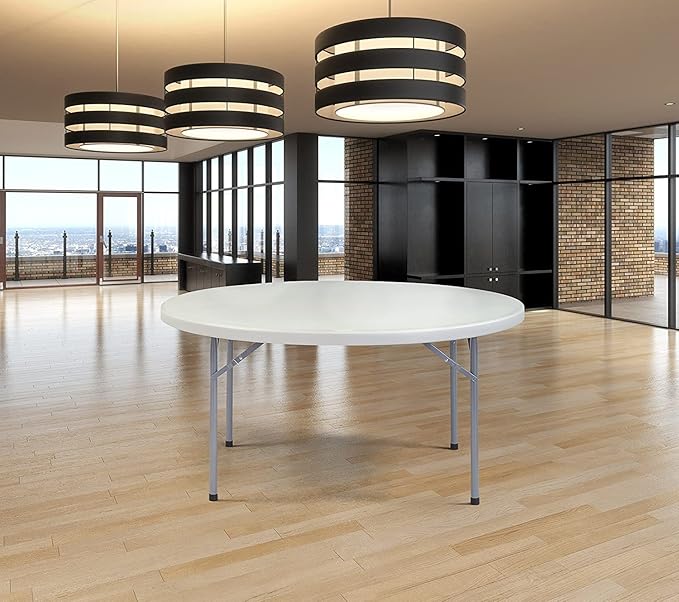 PRO&Family Commercial Round Folding Table, White Top, Powder-Coated Steel Frame, High-Impact Polyethylene Construction, Perfect for Wedding, Party, Shool, Church. (1, 60")