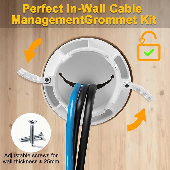 ZhiYo TV Cord Hider for Wall Mounted TV, in Wall Cable Management Kit for TV, Black Behind Wall Wire Management Kit, Cord Concealer Kits with 2 Wire Pass Throughs and 1 Hole Saw Drill Attachmen
