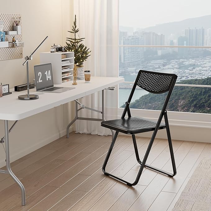 VINGLI Plastic Folding Chairs, Comfortable Foldable Chair with Breathable Mesh Seat and Sturdy Metal Frame 350lbs Capacity for Indoor and Outdoor Use, Party, Event, Office, Dining, Black, 6 Pack