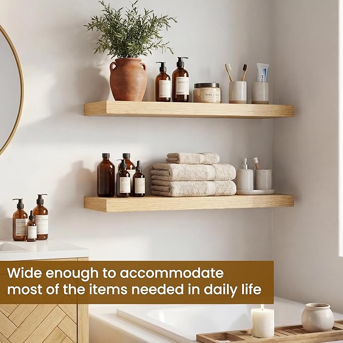 Dreamland Floating Shelves, Rustic Wooden Black Wall Shelves for Bathroom|Bedroom|Kitchen, Deep Wall Mounted Book Shelf, Wood Storage Display Shelf for Home Decor, 22.5" X 6.7" Set of 2