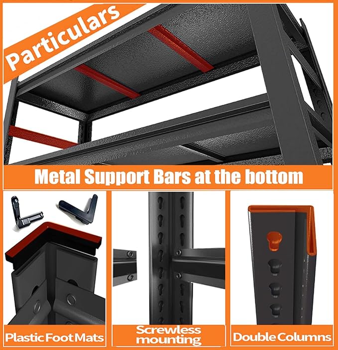 PRESTELION 44" H Storage Shelves 4-Tier Metal Shelf Adjustable Garage Shelving Unit Storage Rack for Basement, Warehouse, Pantry, Closet, Kitchen 44" H x 23.6" W x 11.8" D, Black