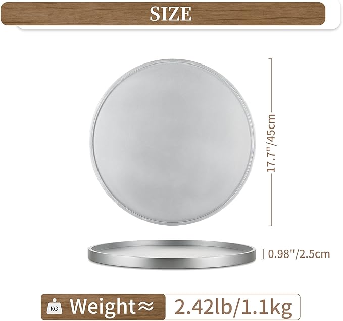 Hanobe Decorative Coffee Table Tray: Silver Wood Tray Round Rustic Wooden Trays Circle Farmhouse Centerpiece Candle Holder for Home Decor Ottoman Counter Display Living Room Organizer 18"