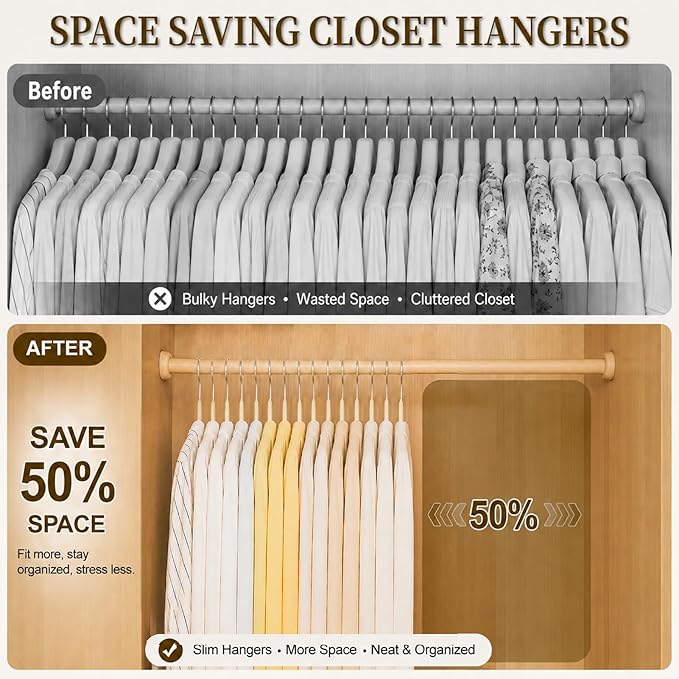 Velvet Hangers 50 Pack, Non Slip Clothes Hangers with Shoulder Notches, Slim Felt Hanger with 360° Swivel Hook, Space-Saving, for Coat, Shirt, Pants, Dress, Suits, Ivory